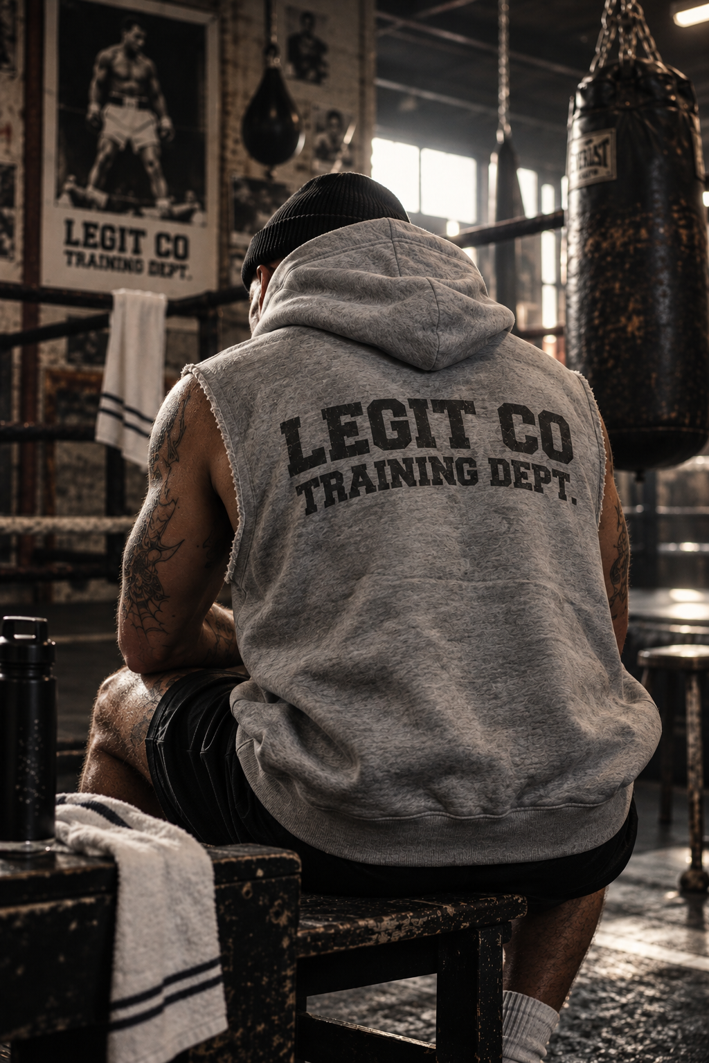 G.O.A.T Cutoff Hoodie in Heather Grey, alternate view